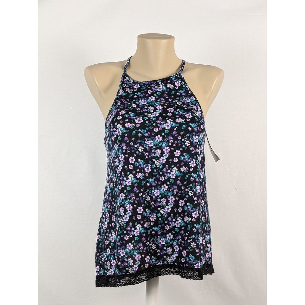 Ten Sixty Lounge Small Spaghetti Strap Racerback‎ Tank Lace Trim Floral Layering